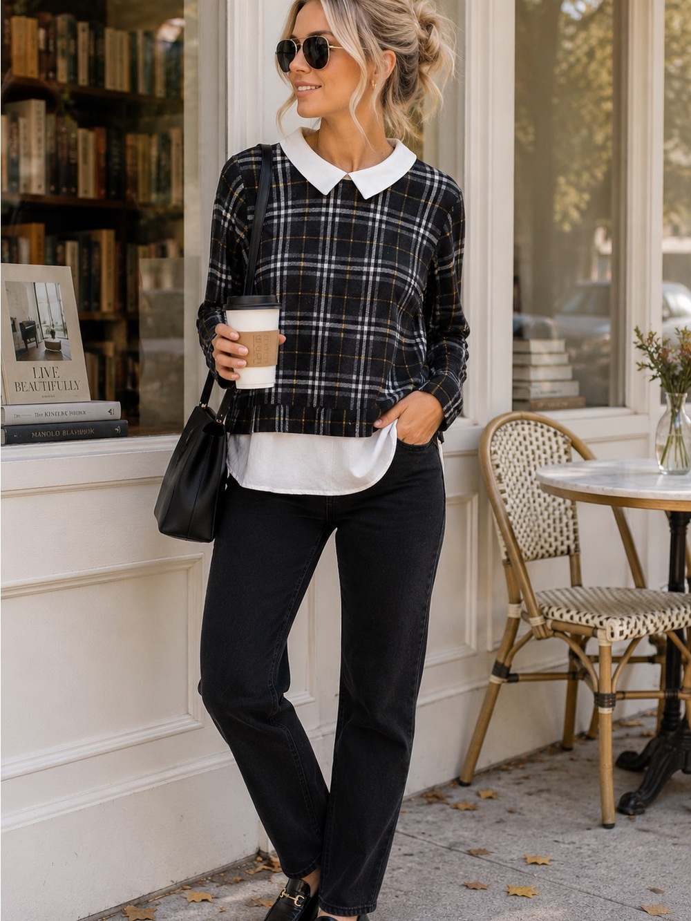 Faith and Joy Plaid Peter Pan Collar Layered Top Women’s L Preppy
